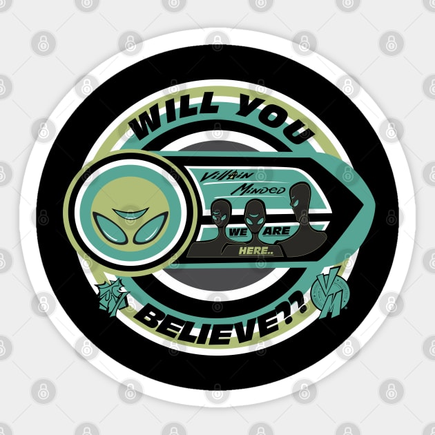 Villain Minded Badge-Aliens Sticker by JayRockah